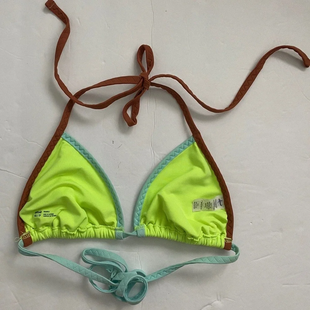 Aerie Colorblock Bikini Set Neon Lime Green XS Triangle Top Coral Pink S Bottoms